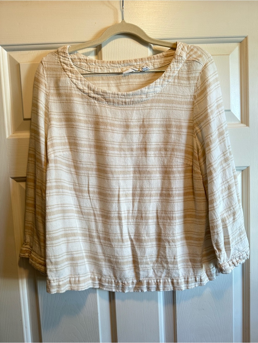 Sigrid Olsen Linen Blend Old Money Striped Blouse M Resort Minimal Euro Summer
